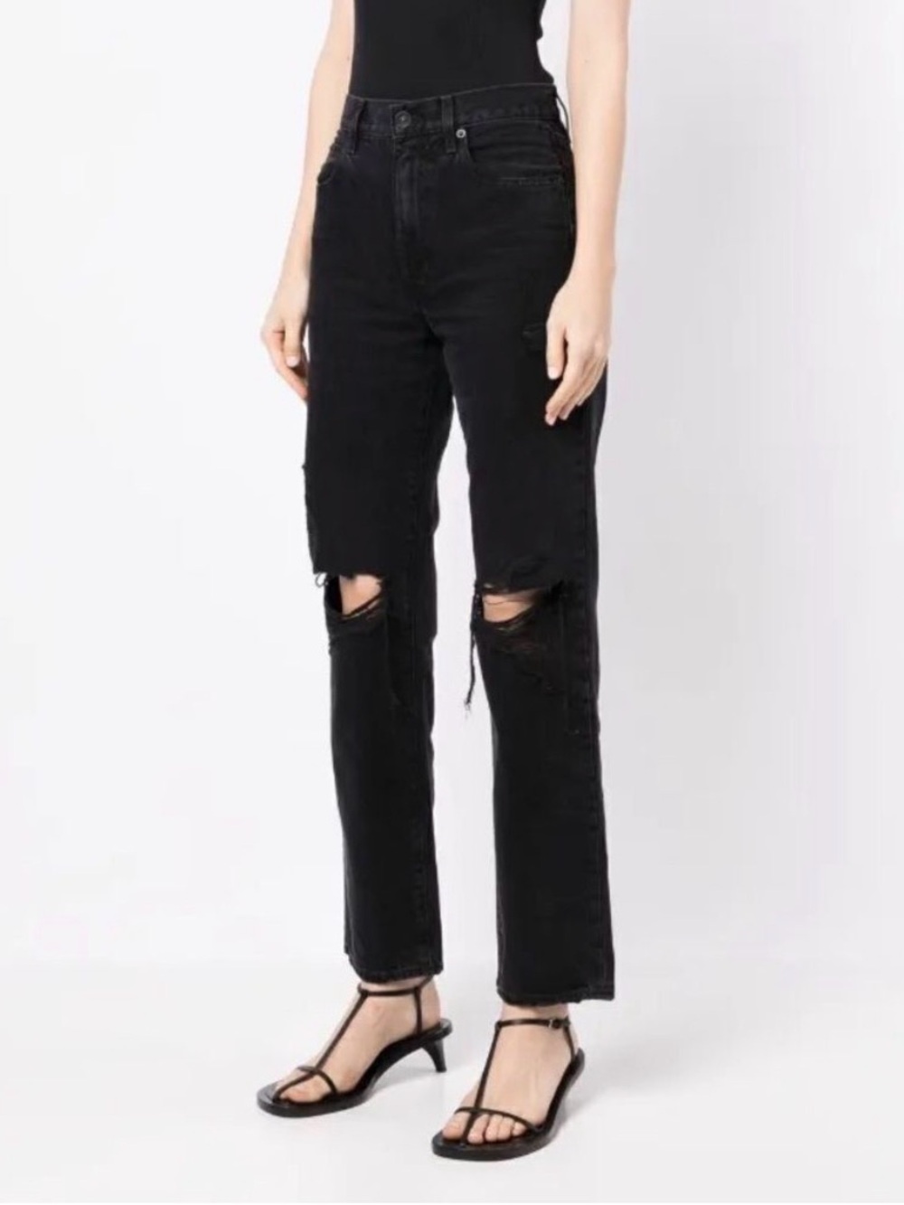 SLVRLAKE Black Distressed Straight-Leg Jeans Sz 27